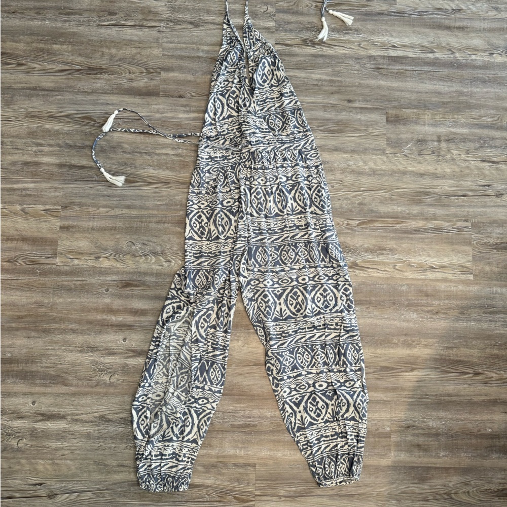 Light Blue Tribal V-Neck Halter Jumpsuit